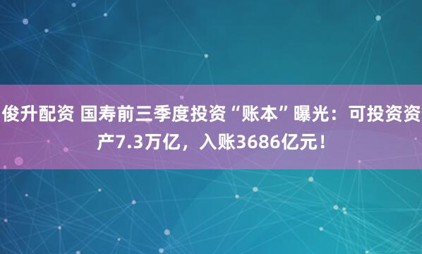 俊升配资 国寿前三季度投资“账本”曝光：可投资资产7.3万亿，入账3686亿元！