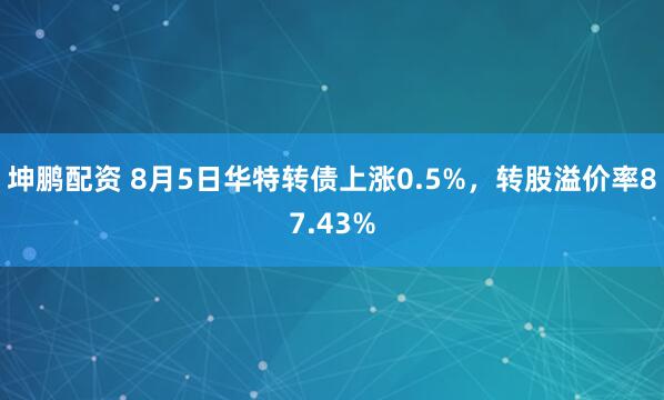 坤鹏配资 8月5日华特转债上涨0.5%，转股溢价率87.43%